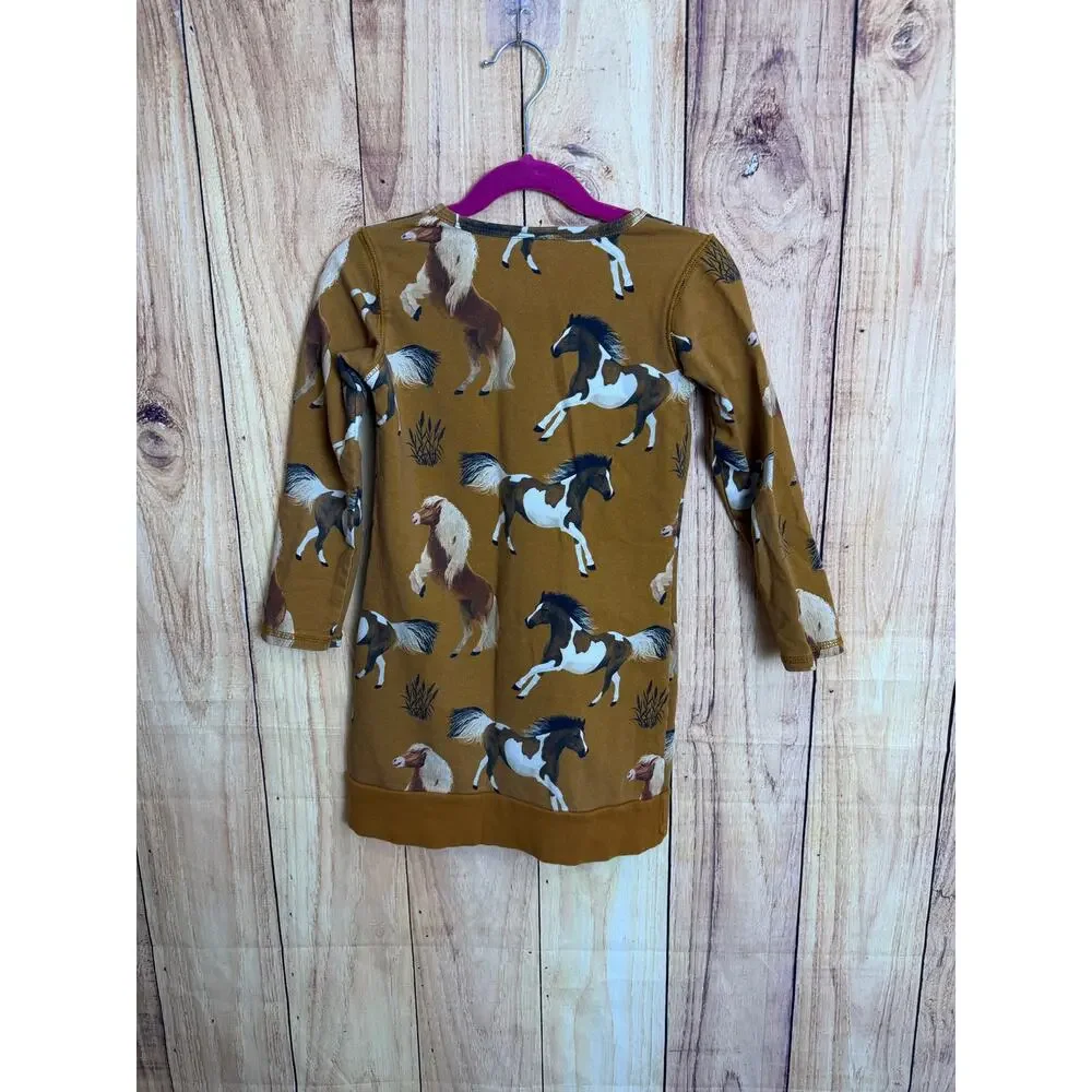 Walkiddy Horse Tunic Dress Organic Cotton Sweatshirt Girl's Size 116cm